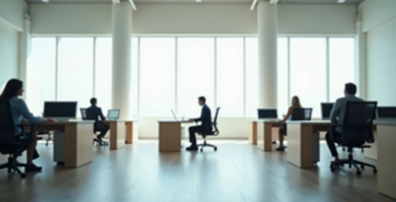 Office worker practicing breathing exercise at desk