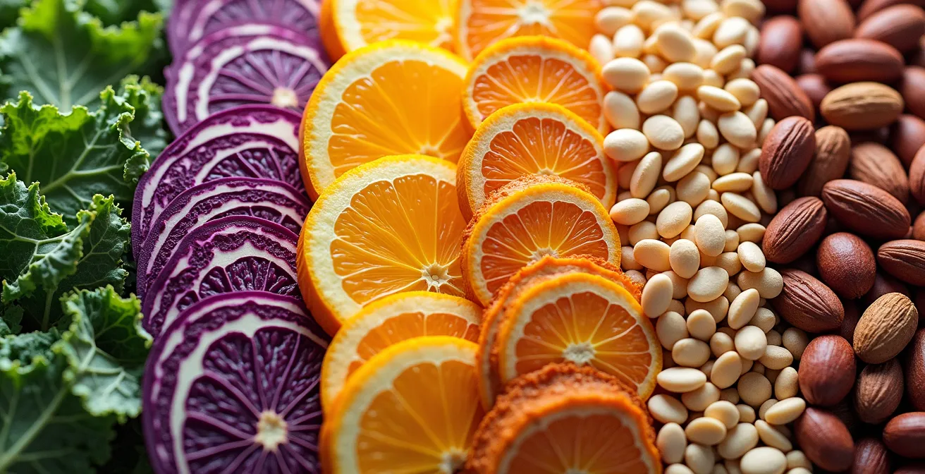 Macro shot of various colorful plant fibers and textures representing dietary diversity