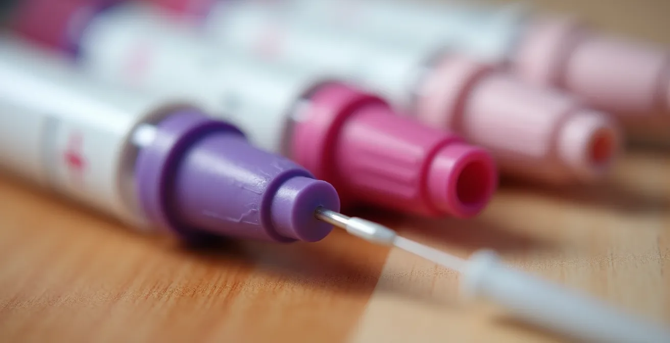 Extreme close-up of blood test collection materials and test tubes with soft lighting