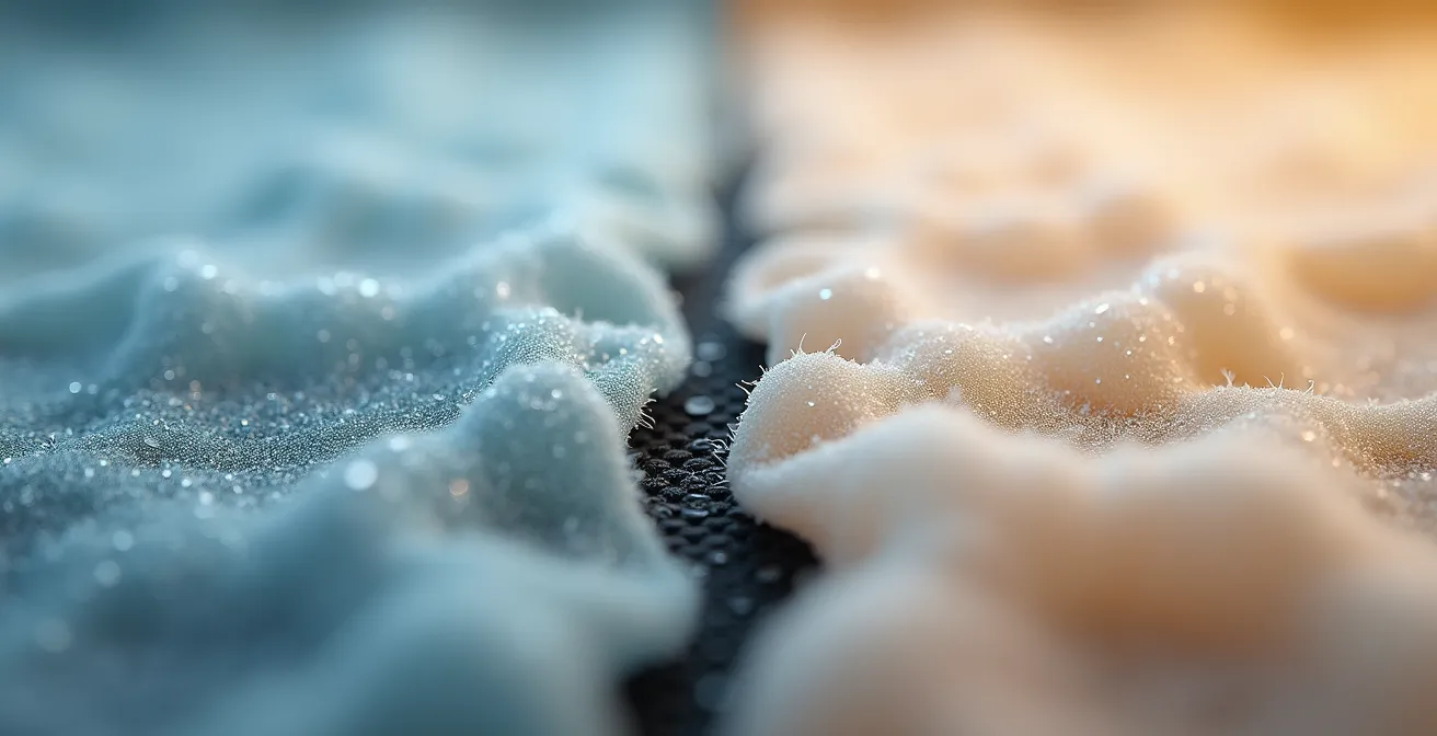 Macro comparison of synthetic and organic cotton fiber structures