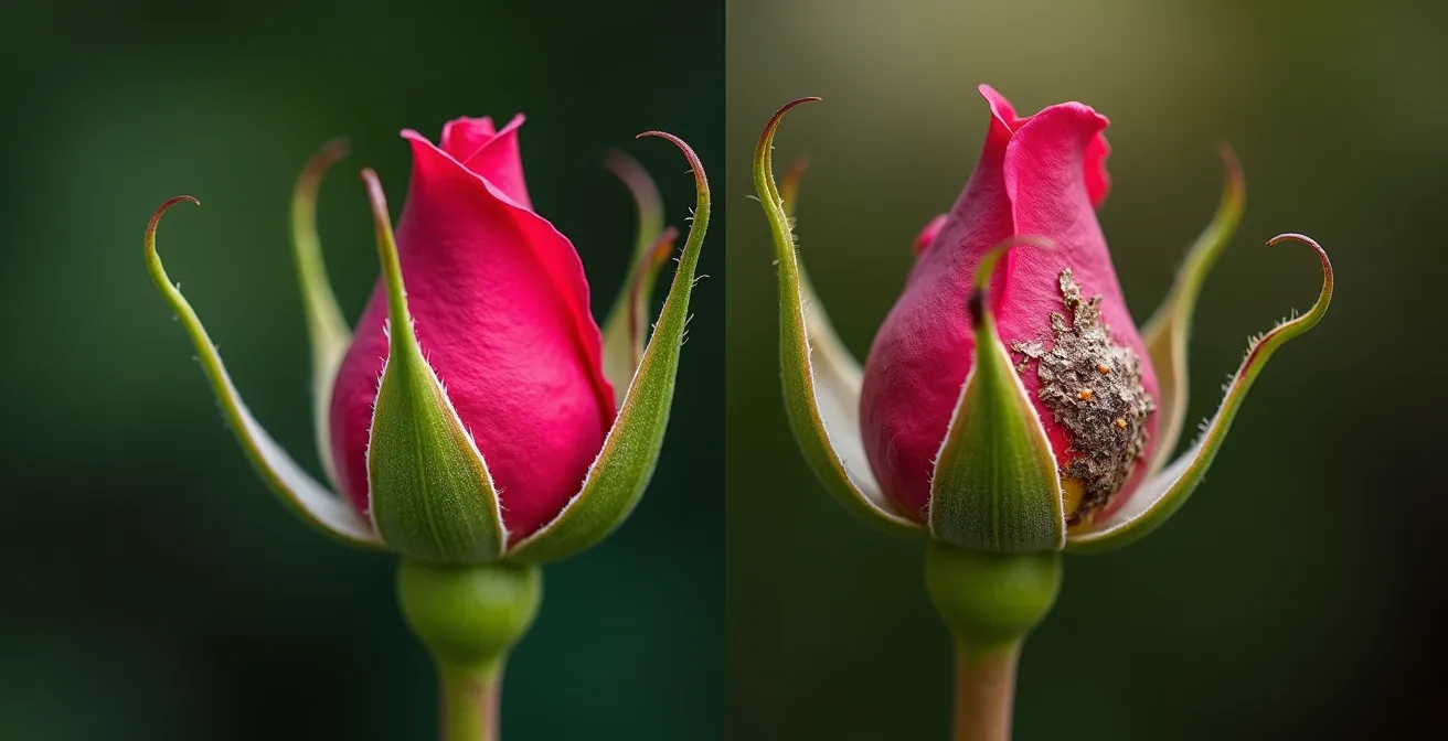 Rose stem showing natural compartmentalization healing without sealant