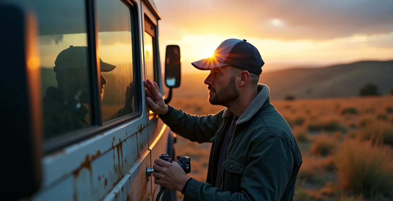 Professional broadcast setup combining satellite and cellular connectivity in remote outdoor location