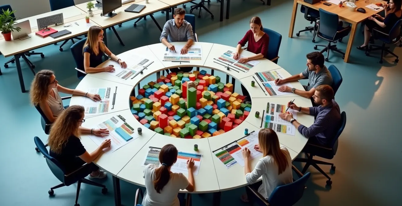 Cross-functional team members collaborating in dynamic squad formation