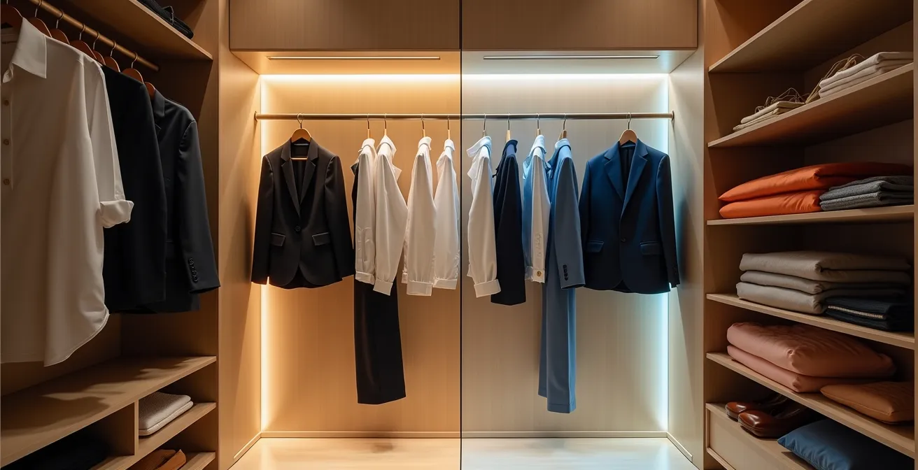 Visual representation of wardrobe as investment portfolio with core and satellite pieces