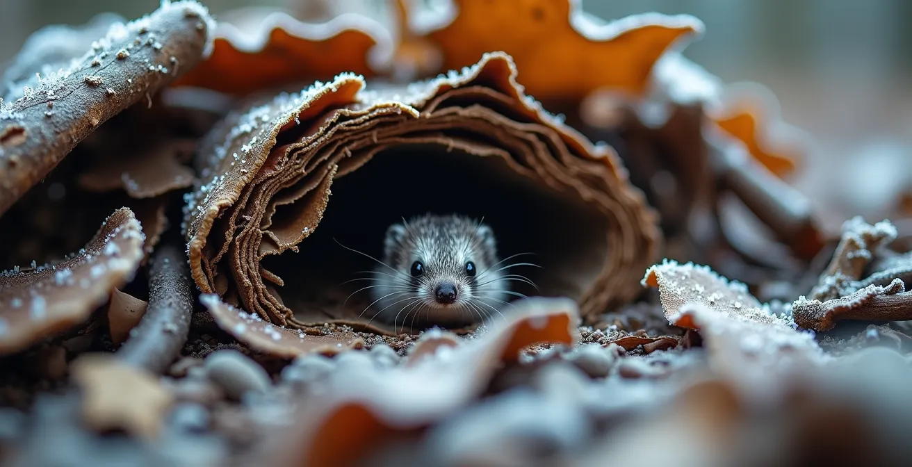 Untidy winter garden with natural debris providing shelter for overwintering wildlife
