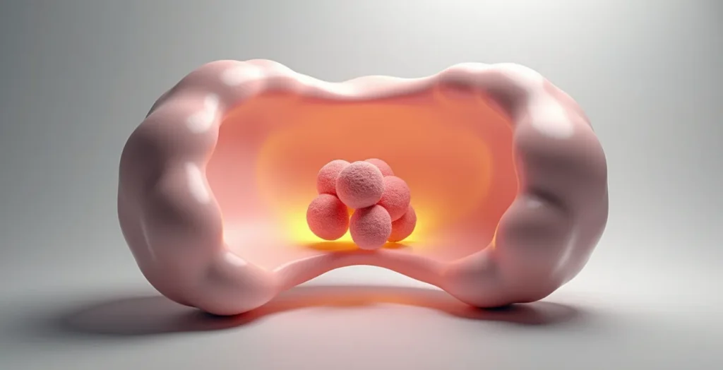 Cross-section visualization of abdominal area showing visceral fat inflammation Cross-section visualization of abdominal area showing visceral fat inflammation